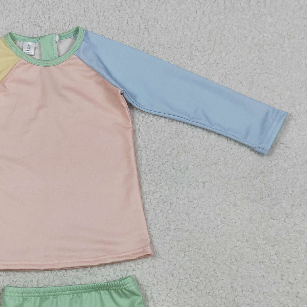RTS NO MOQ S0637 Baby Girls Patchwork Swimsuits Yellow Aqua Blue Pink Ruffle Top Bummies Outfit