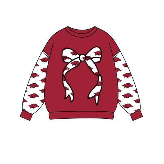 Custom moq 5 mix size milk silk summer team baby boys clothes brick red bow long sleeve top-25.10.15