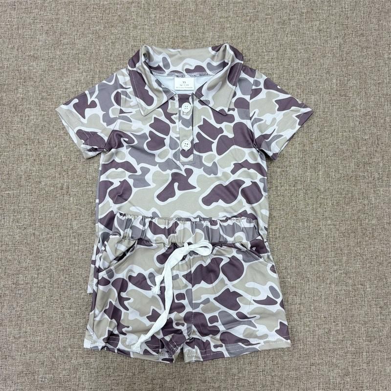 RTS NO MOQ BT1211+SS0454 baby boys clothes short-sleeved top camouflage shorts sets