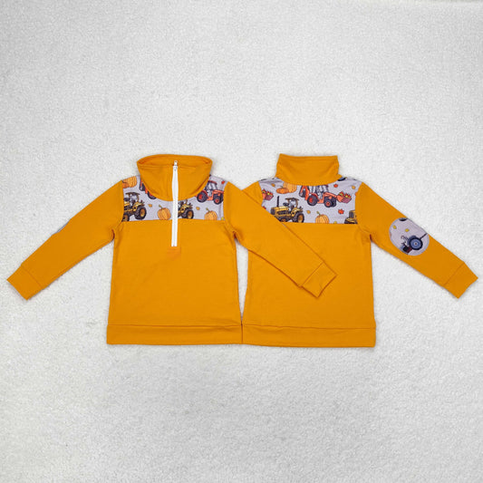 rts no moq BT0695 Pumpkin truck tractor orange gray zipper long-sleeved top