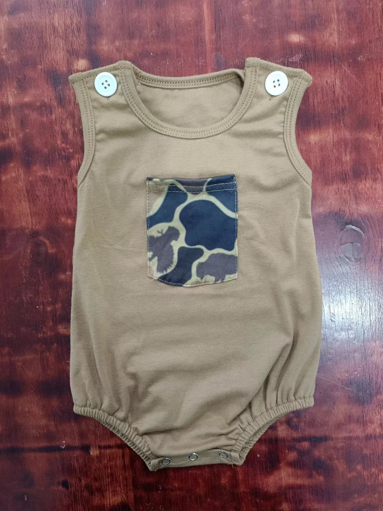 custom moq 5 eta 4-6weeks mix size baby boys clothes camo brown vest sleeveless summer Romper