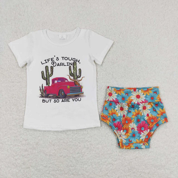RTS NO MOQ baby girls clothes short sleeve briefs sets