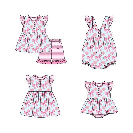 11.21 custom each style moq 5eta 4-6week Sibling Sister bow baby girl short sleeve shorts sets and girls romper and boy romper and dress match design