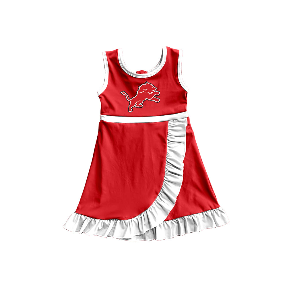 Custom moq 5 mix size milk silk summer teams Baby Girls White Red Scallop Sleeveless Yoga Knee Length Dress