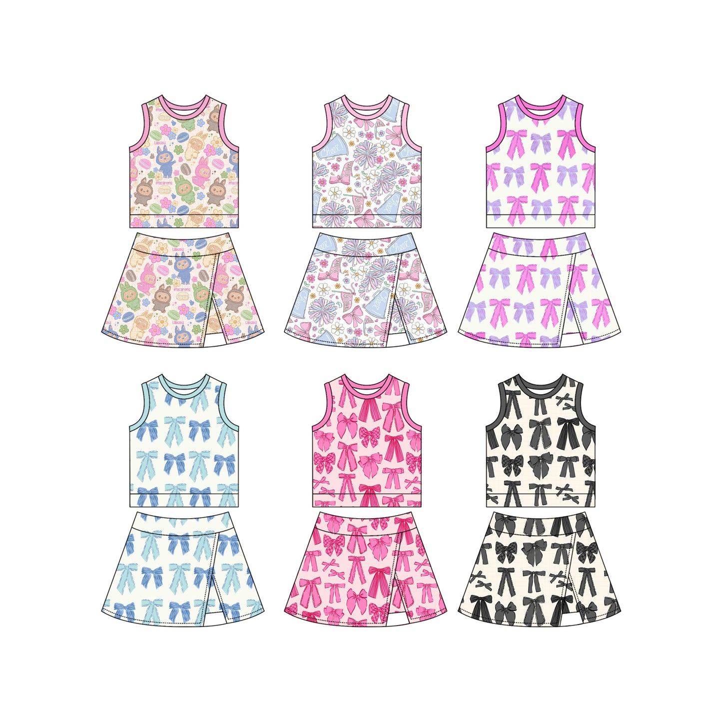 4.2 custom each style moq 5eta 4-6week Sibling Sister baby girls clothes Short sleeve yoga skirt sets dress 1 and dress 6 match family design