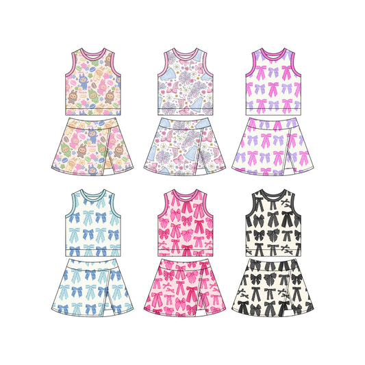 4.2 custom each style moq 5eta 4-6week Sibling Sister baby girls clothes Short sleeve yoga skirt sets dress 1 and dress 6 match family design