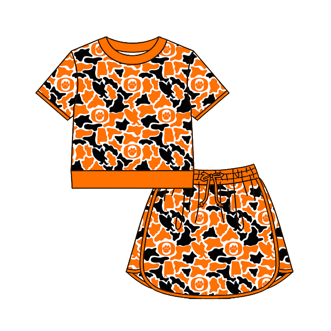 Custom moq 5 mix size summer teams Baby Girls Short Sleeved Camouflage Top And Skirt Set