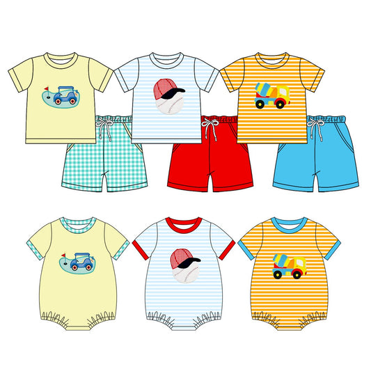 26.1.21 custom each style moq 5 eta 6-8 week Sibling Sister baby boy short sleeve shorts sets 3 and romper 3 match family design
