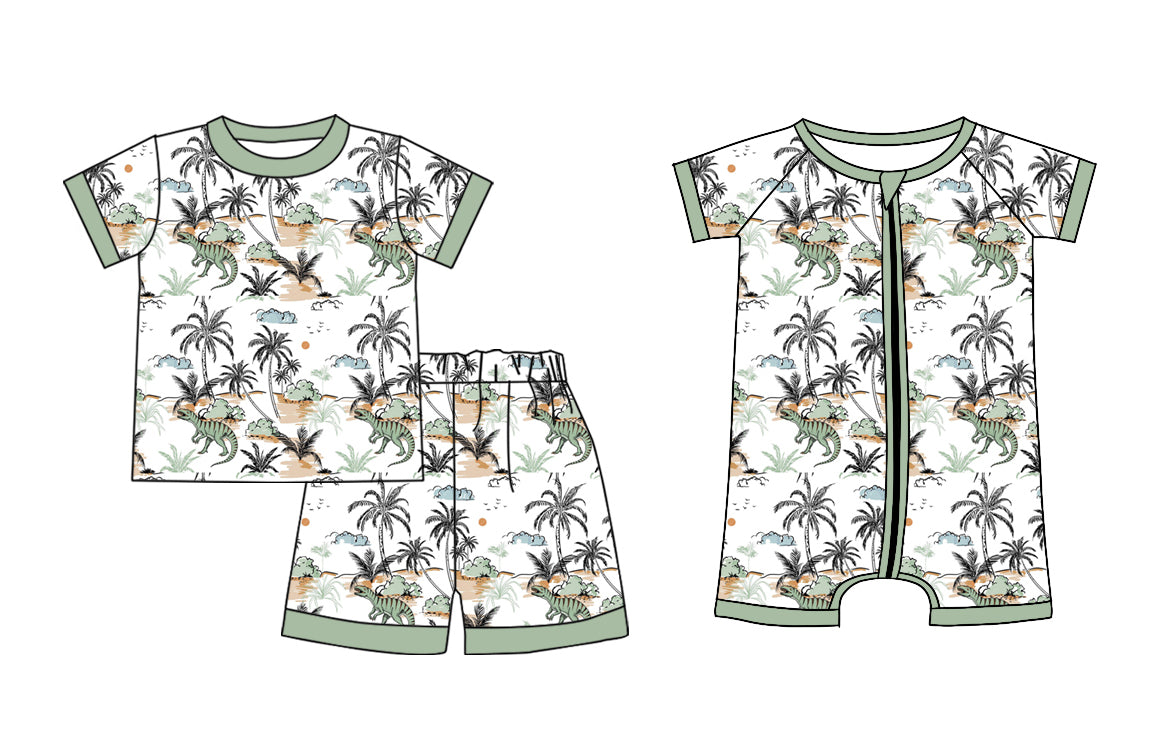 12.25 custom each style moq 5eta 4-6week Sibling Sister dinosaur baby boy short sleeve shorts sets and rompers match design