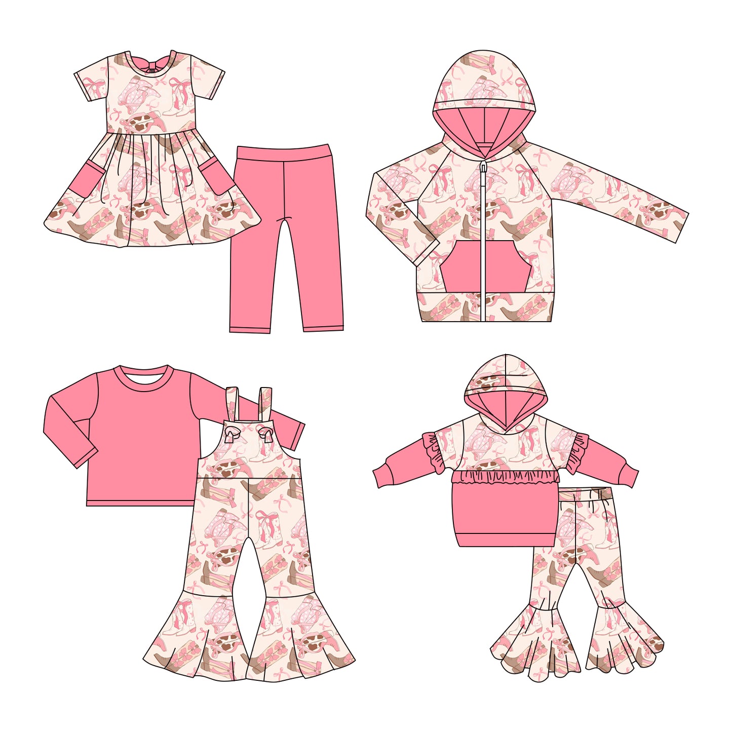 25.11.7 custom each style moq 5 eta 6-8week Sibling Sisters boot bow pink baby girl hooded long sleeve pants sets and top and and short pants sets and jumpsuit set match family design