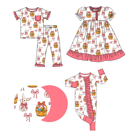25.9.22 custom each style moq 8 eta 6-8week Sibling Sisters bunny bow baby girl short sleeve pants sets and dress and rompers match family design