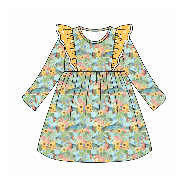 8.29 custom each style moq 5eta 4-6week Sibling Sister floral yellow baby girl sets and dress and rompers match family design