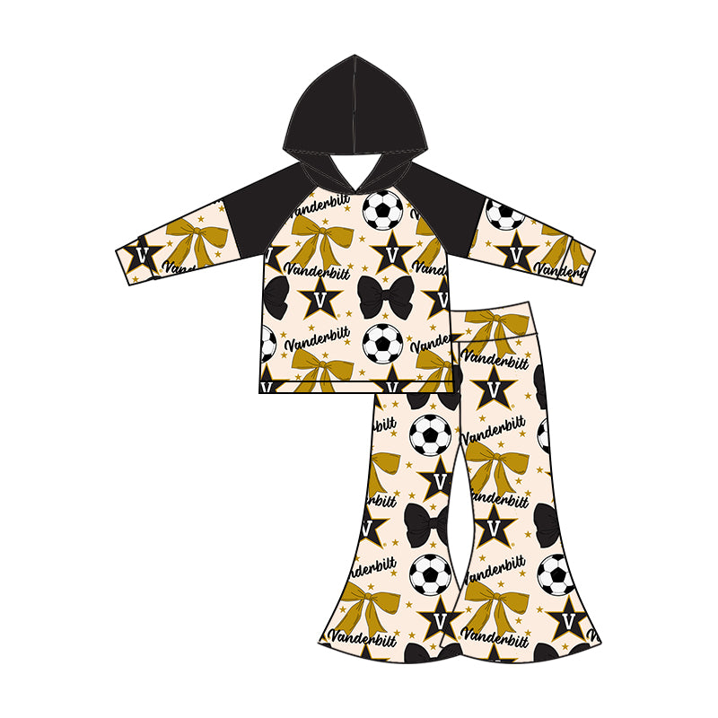 Custom moq 5 each style summer teams baby girls clothes team bow dark blue long sleeve hooded pants sets and dress 1 and dress 2 and romper-25.6.14