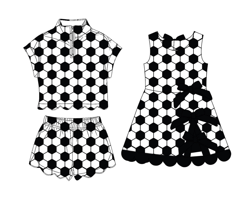 4.9 Custom moq 5 mix size Sibling Baby Girls Zipper Top Short Scallop Sets Yoga Active Scallop Short Knee Length Dress