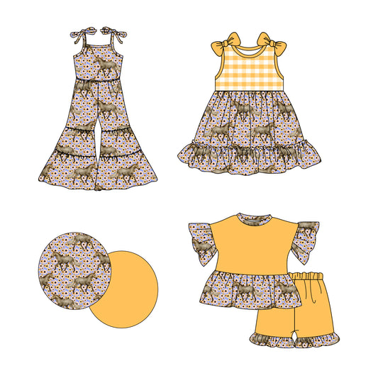 2.21 custom each style moq 5eta 4-6week Sibling Sister horse baby girl sets and dress and jumpsuit match family design