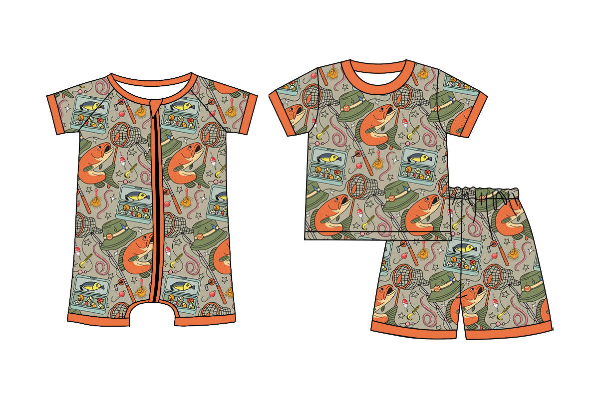 Custom moq 5 mix size Sibling orange  Short-Sleeved Zippered Romper And Short Sleeved Shorts Set Baby Boys Outfit