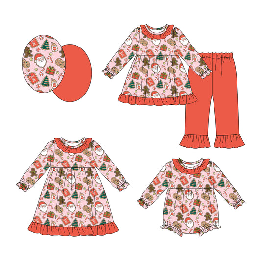 25.7.17 custom each style moq 5eta 4-6week Sibling Sisters Christmas baby girl long sleeve pants sets and dress and rompers match family design