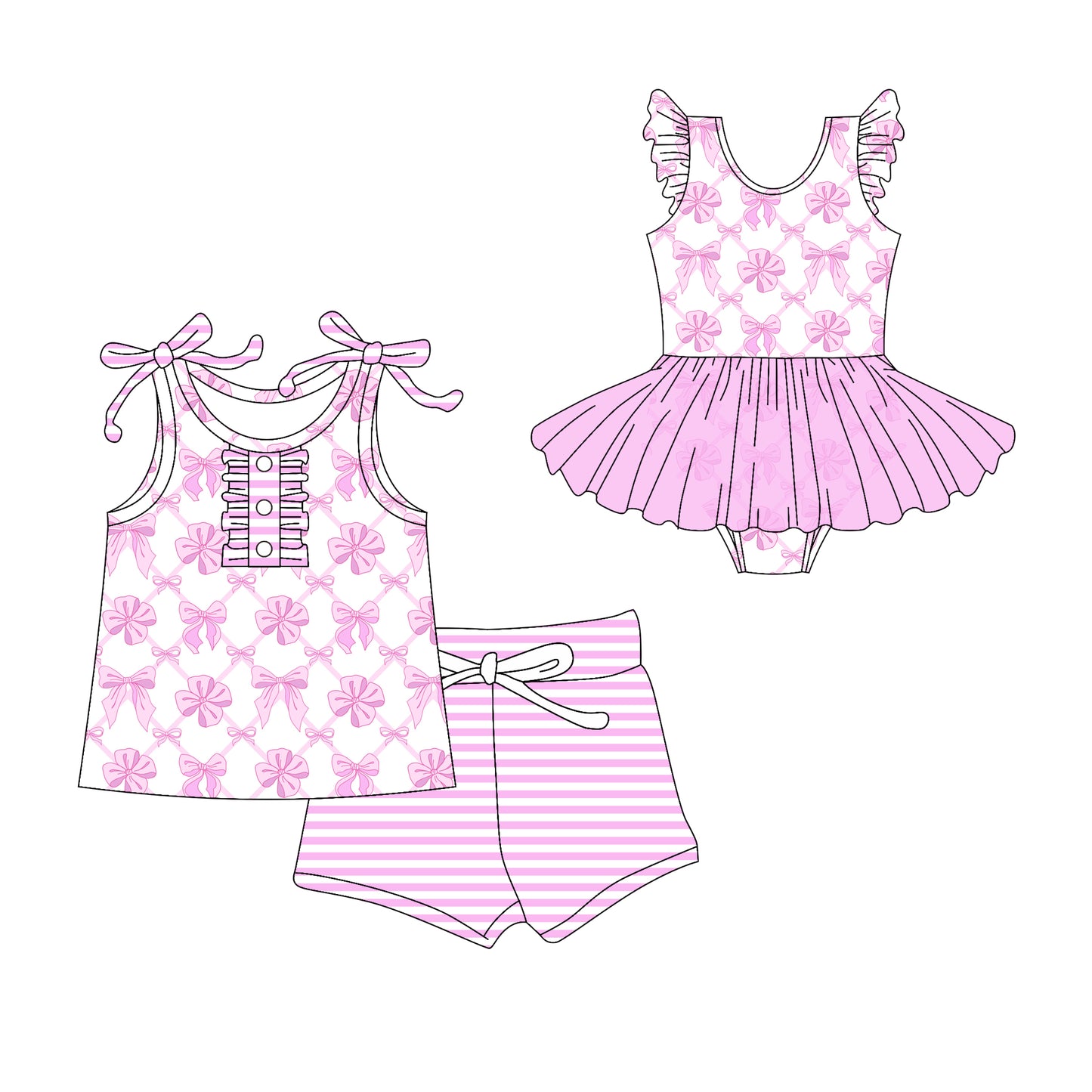 3.20 custom each style moq 5eta 4-6week Sibling Sister bow baby girl boy short sleeve shorts sets and romper match design