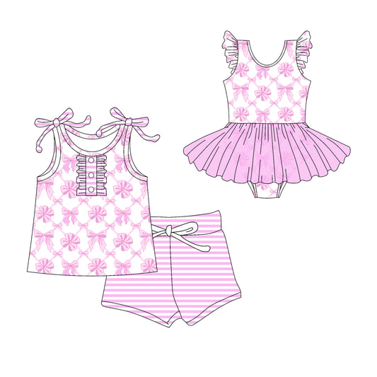 3.20 custom each style moq 5eta 4-6week Sibling Sister bow baby girl boy short sleeve shorts sets and romper match design