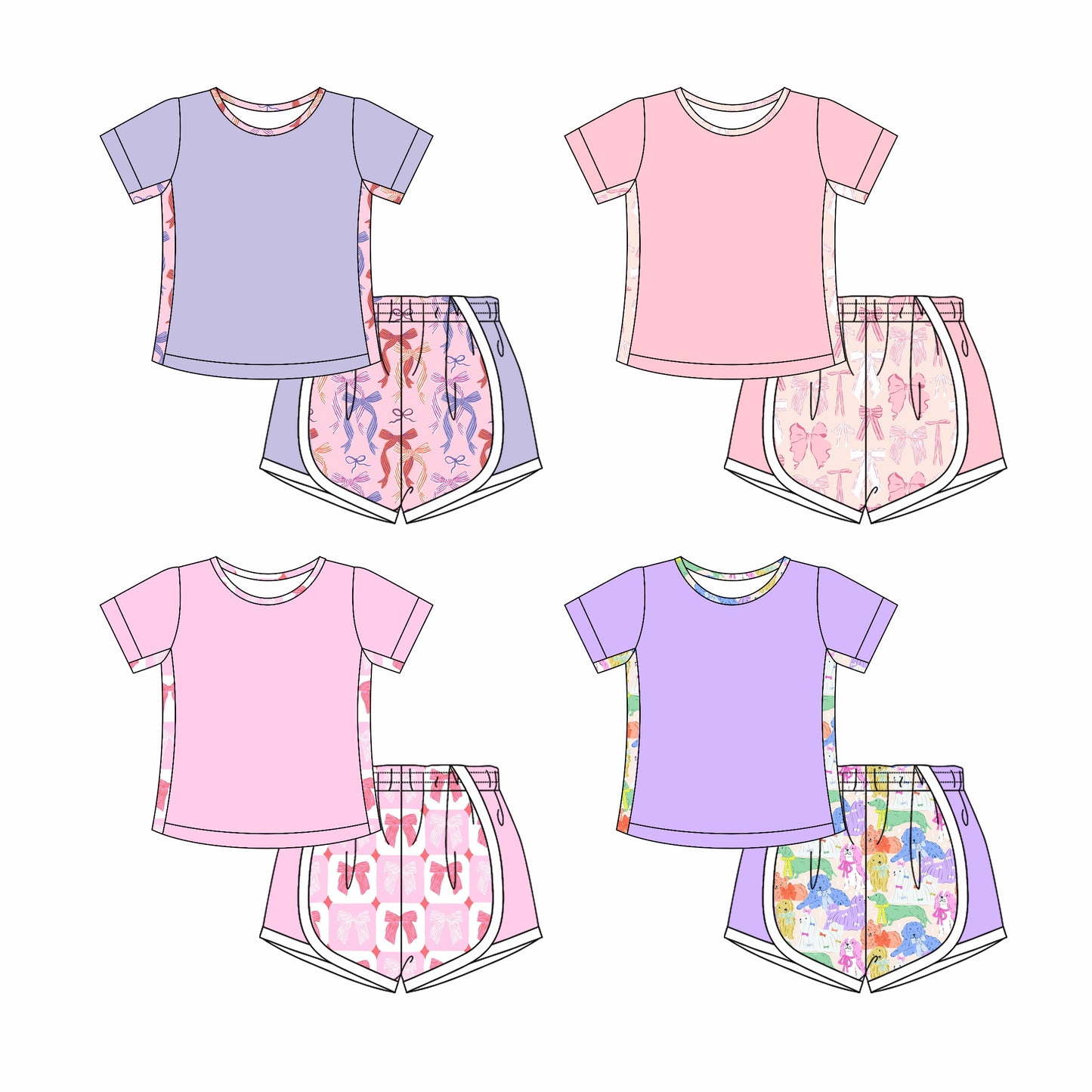 4.7 custom each style moq 5eta 4-6week Sibling Sister baby girls short sleeve set and set 4 match design