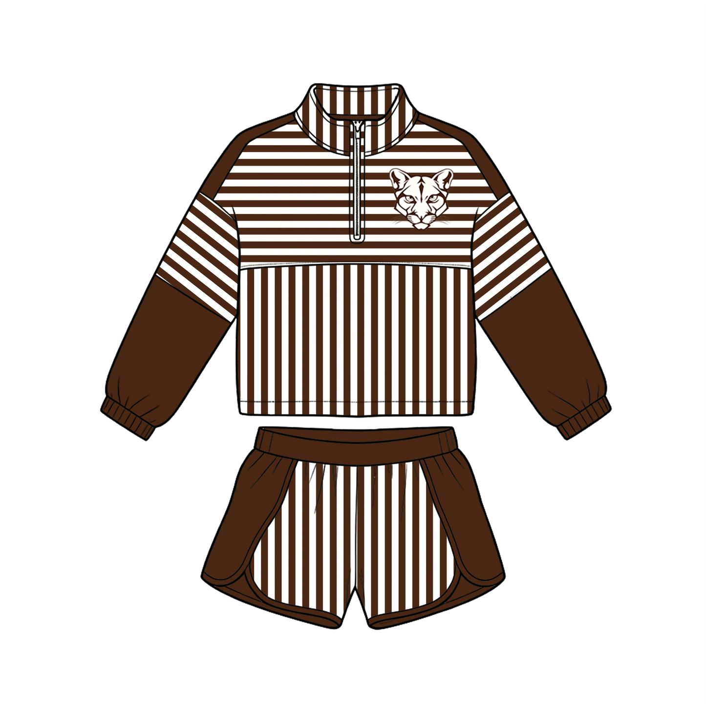 custom moq 5 mix size MSD072706 Baby Kids Stripe Print Zip Pullover Shorts Clothes Set