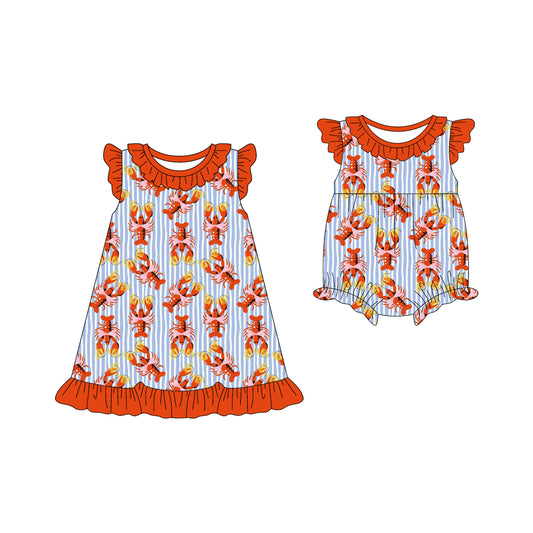 25.12.13 custom each style moq 5 eta 6-8week Sibling Sister lobster baby short sleeve romper and dress match design