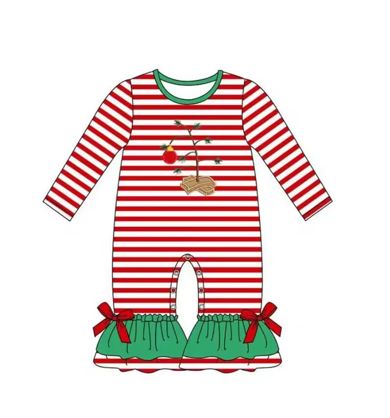 5.17custom each style moq 5eta 4-5week Sibling Sister Christmas style light ball tree print red stripes green girls and boys outfits and baby romper and dress match family design
