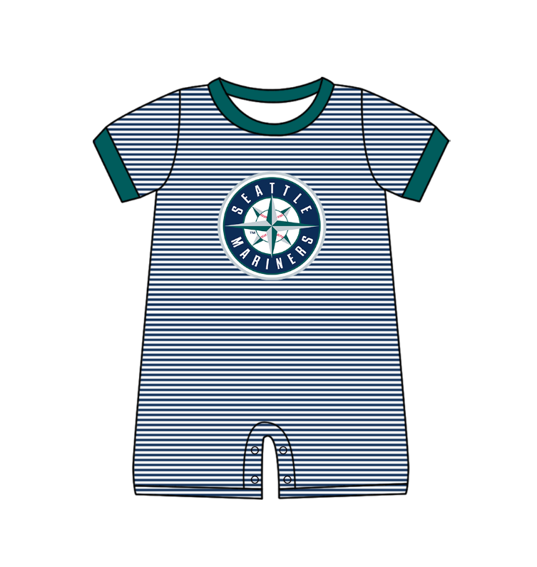 Custom moq 5 mix size milk silk summer teams Baby Boys And Girls Navy Blue Short-Sleeved Shirt And Checked Shorts Set Matching Striped Rompers Outfit Set