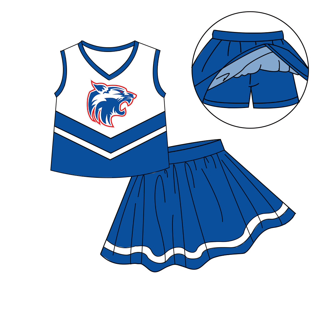 Custom moq 5 mix size milk silk baby girls clothes team bow blue sleeveless skirts sets 1 and set 2 and dress-25.7.19