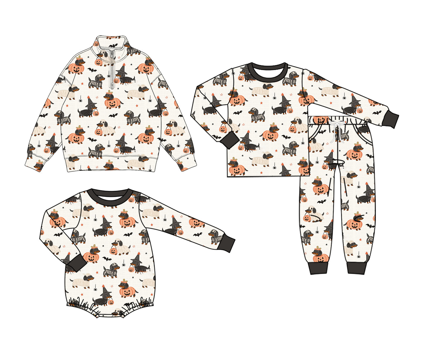 (Preorder new) No moq Baby Ghost Pumpkins Dogs Halloween Print Long Sleeve Top And Pants Pajama Set Rompers Pullovers Top