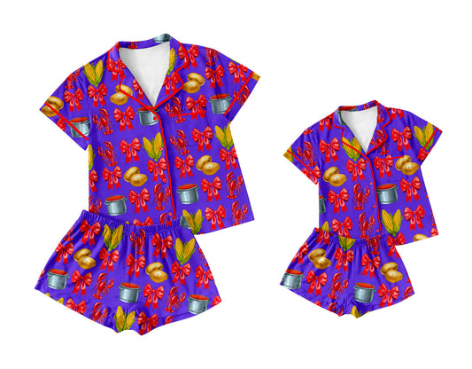 25.10.15 custom each style moq 5 eta 6-8week Sibling Sister bow potatoes short sleeve shorts sets and adult set match design
