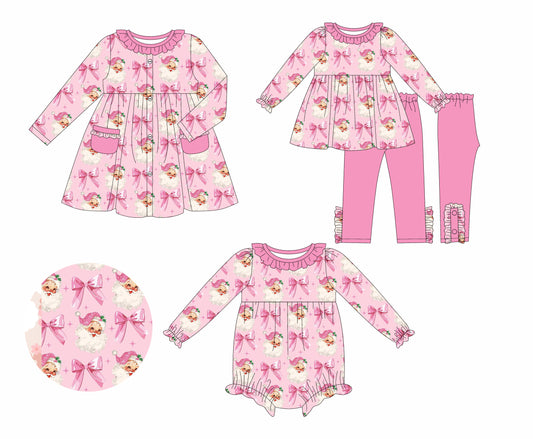 25.6.3 custom each style moq 5eta 4-6week Sibling Sisters Christmas bow pink baby girl long sleeve pants sets and dress and rompers match family design