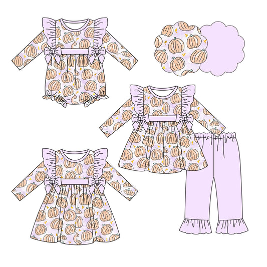 25.6.16 custom each style moq 5eta 4-6week Sibling Sisters pumpkin baby girl long sleeve pants sets and dress and rompers match family design
