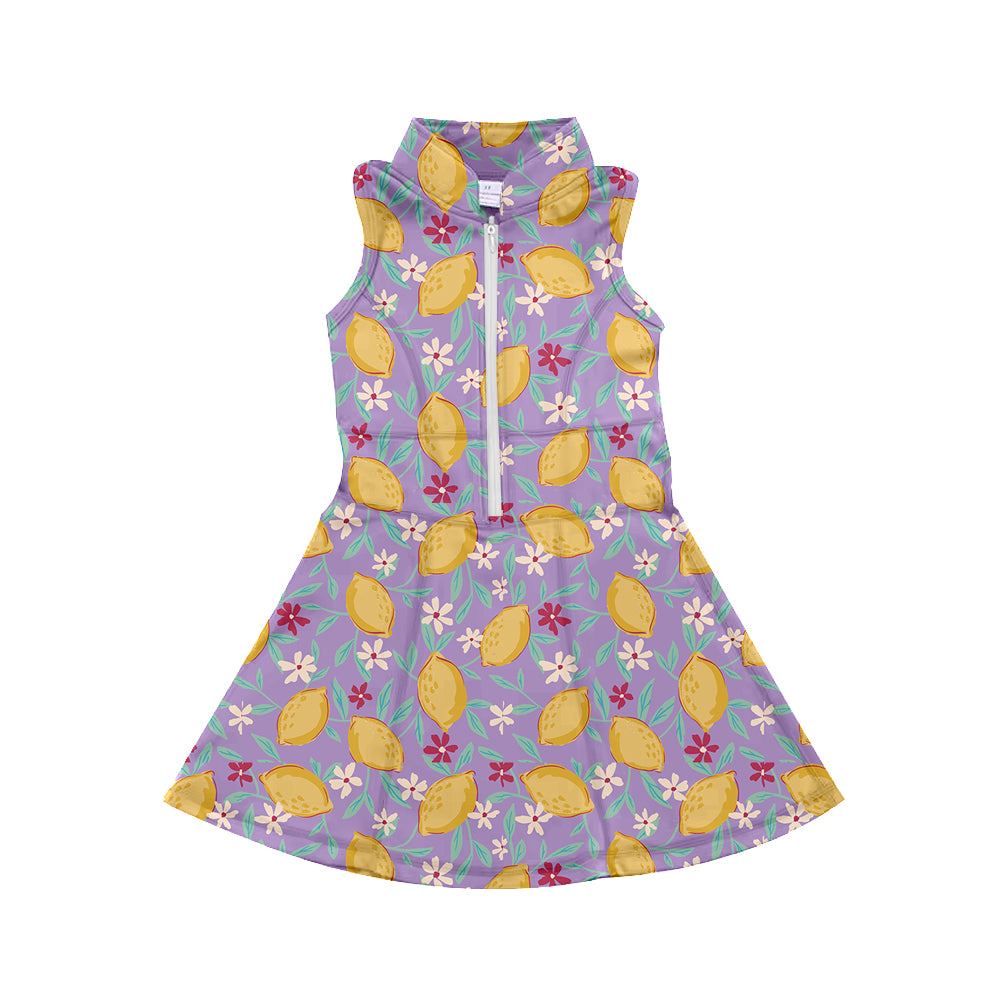 7.2 custom each style moq 5eta 4-6week lemon floral purple baby girls clothes Yoga Wear girls sets and sleeveless dress