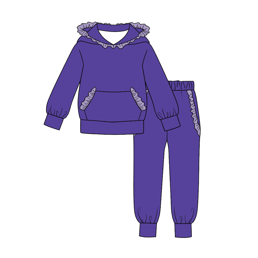 custom moq 5 mix size Purple-grey solid-color cotton long-sleeve top and pants set blank offer custom logo (Copy)