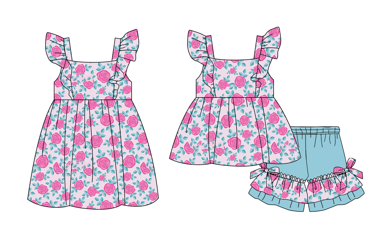 25.11.13 custom each style moq 5 eta 6-8week Sibling Sister floral baby short sleeve shorts sets and dress match design