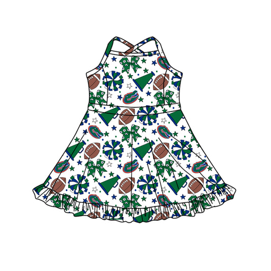 Custom moq 5 mix size milk silk summer teams Baby Girls Strap Green Bows Knee-Length Yoga Dress Activity Wear