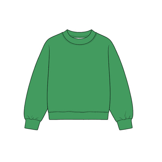 Custom moq 5 girls  Blank Cotton Grass-green long-sleeve crew-neck sweatshirt