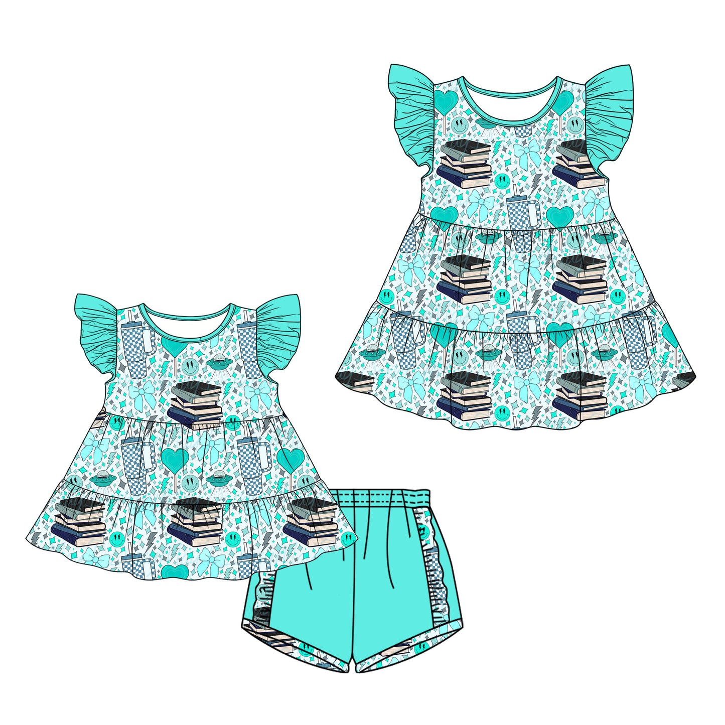 26.1.19 custom each style moq 5 eta 6-8week Sibling Sister books baby short sleeve shorts sets and dress match design
