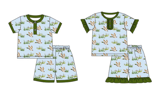 11.1 custom each style moq 5eta 4-6week Sibling Sister duck baby girl short sleeve shorts sets 1 and sets 2 match design