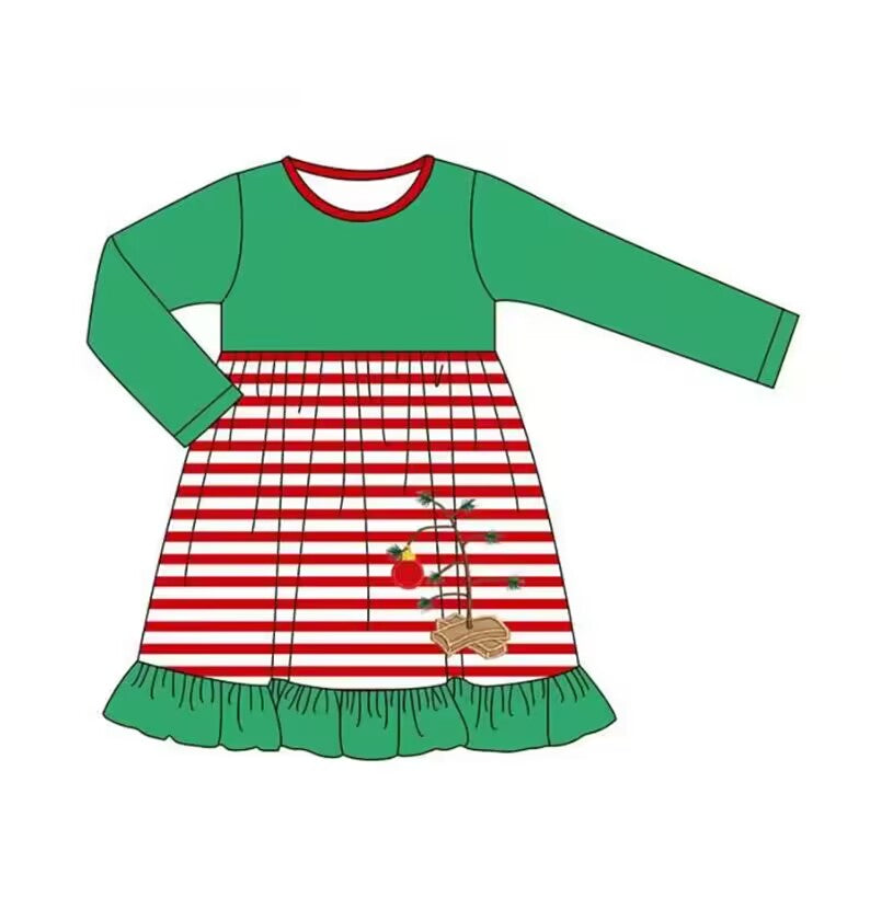 5.17custom each style moq 5eta 4-5week Sibling Sister Christmas style light ball tree print red stripes green girls and boys outfits and baby romper and dress match family design