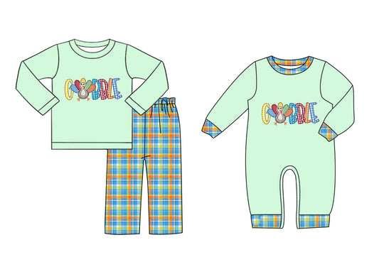 25.6.5 custom each style moq 5eta 4-6week Sibling Sisters turkey baby boy long sleeve pants sets and rompers match family design