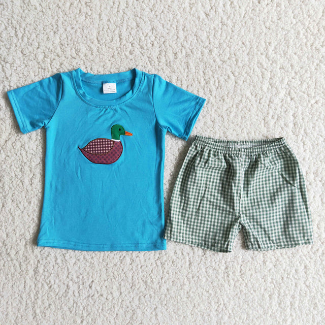 B11-1 Baby boys Blue duck lattice outfits