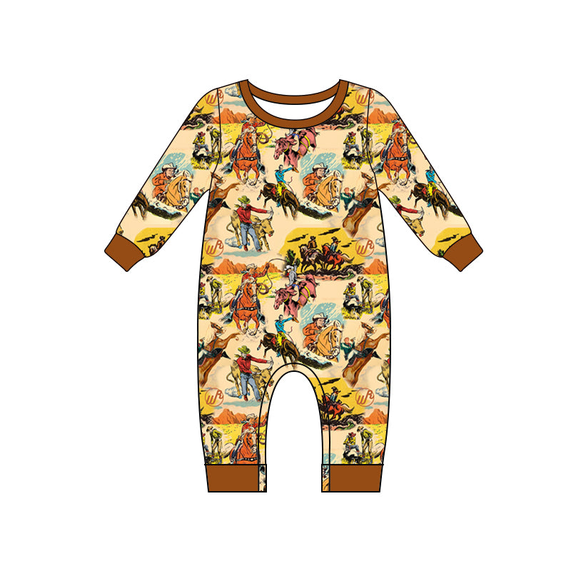 5.22custom each style moq 5eta 4-5week Sibling Sister Western denim print brown girls boys outfits and baby romper match family design