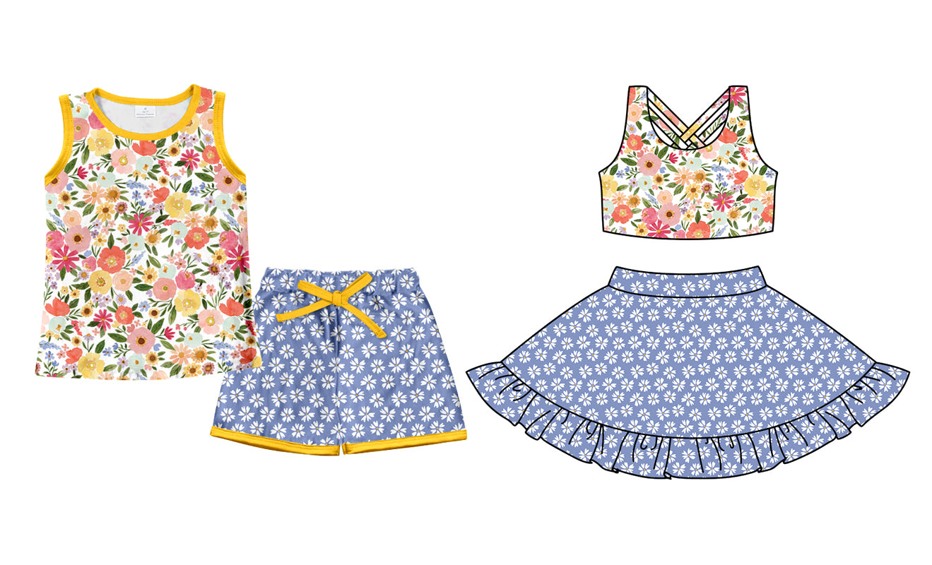 2.27 custom each style moq 5eta 4-6week Sibling Sister floral baby girl short sleeve shorts sets and dresses match design