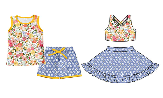 2.27 custom each style moq 5eta 4-6week Sibling Sister floral baby girl short sleeve shorts sets and dresses match design