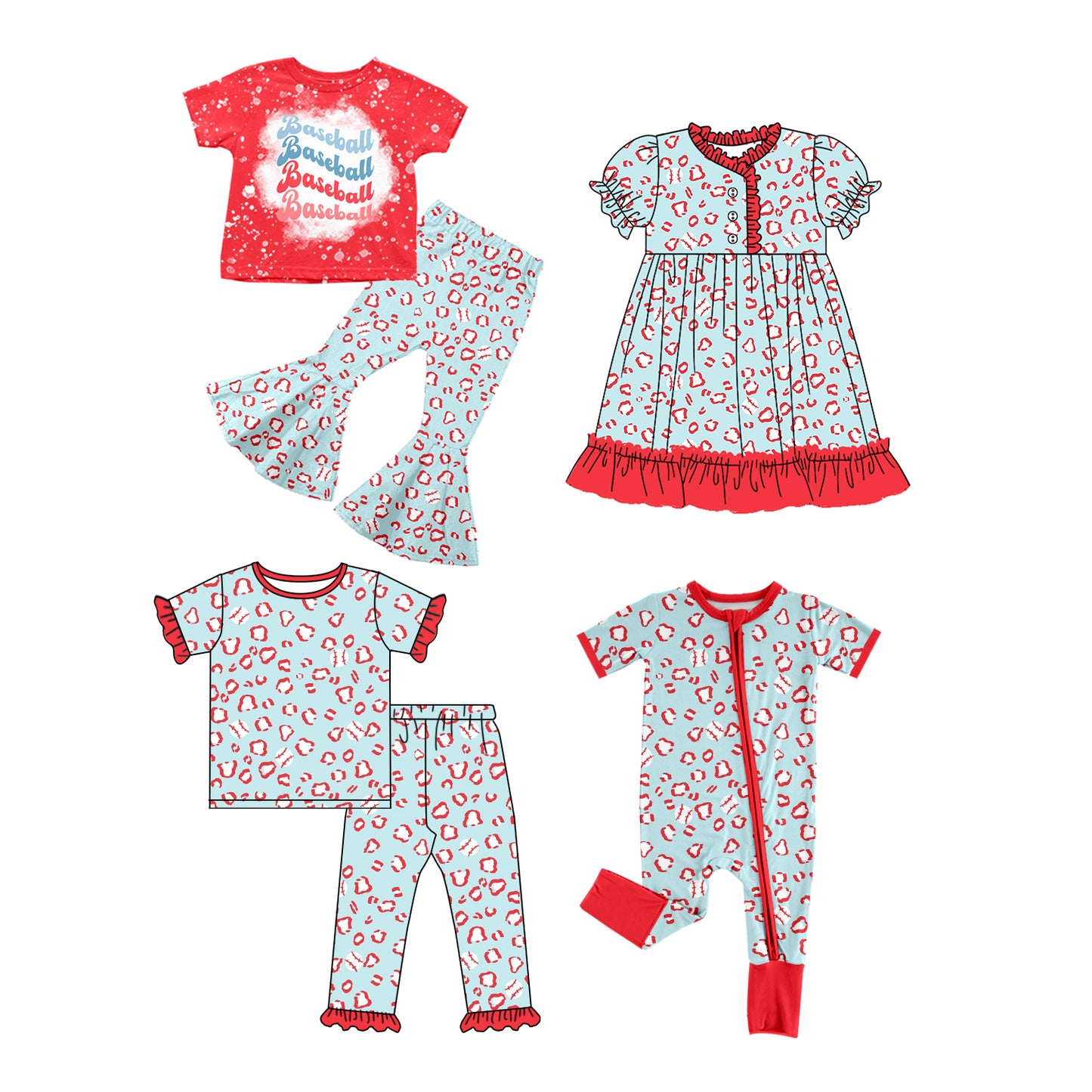12.23 custom each style moq 5eta 4-6week Sibling Sister Baseball baby girl sets 1 and sets 2 and boy rompers and dress match family design