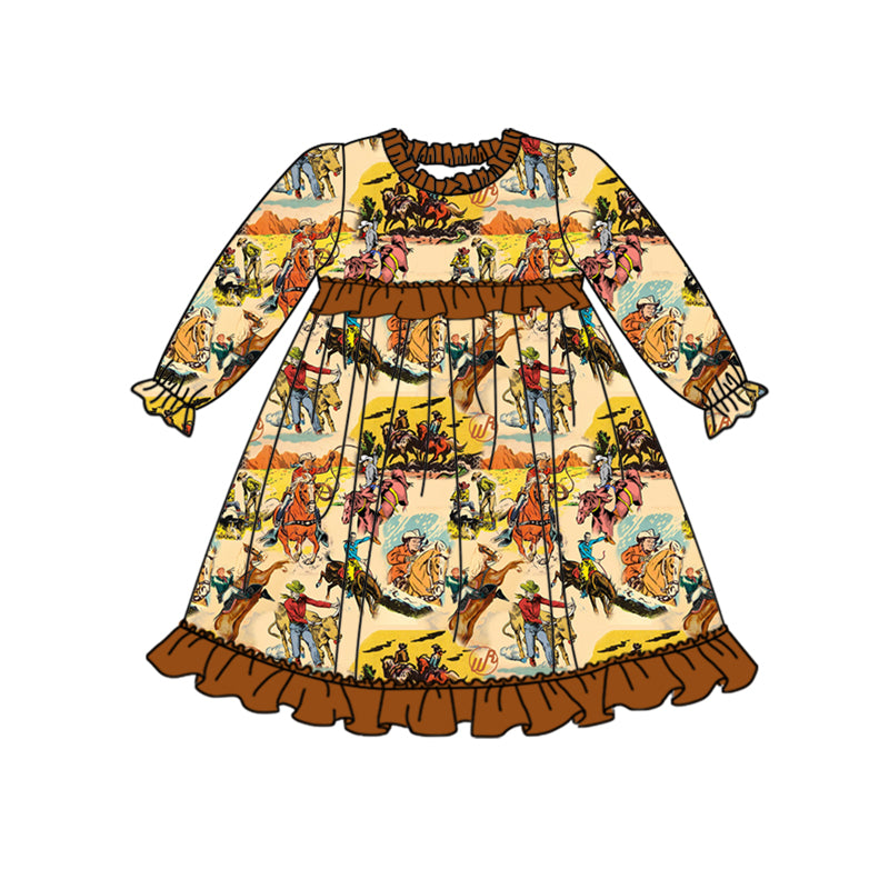 5.22custom each style moq 5eta 4-5week Sibling Sister Western denim print brown girls boys outfits and baby romper match family design