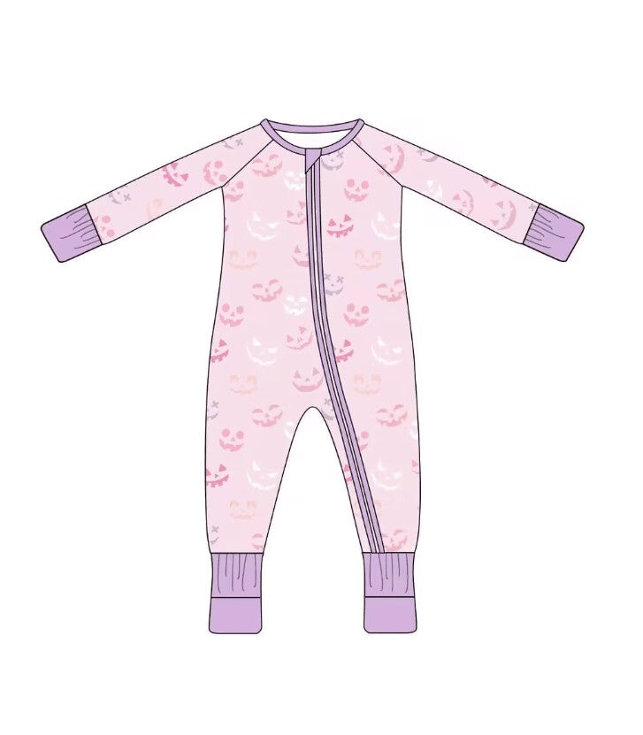 5.9custom each style moq 5eta 4-5week Sibling Sister Halloween Pumpkin Smile prints pink girls and boys outfits and baby rompers match family design
