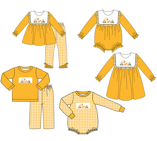 25.6.4 custom each style moq 5eta 4-6week Sibling Sisters baby girl long sleeve pants sets 1 and sets 2 and romper 1 and romper 2 and dress match family design